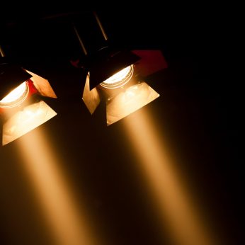 two theatre spotlights on a black background